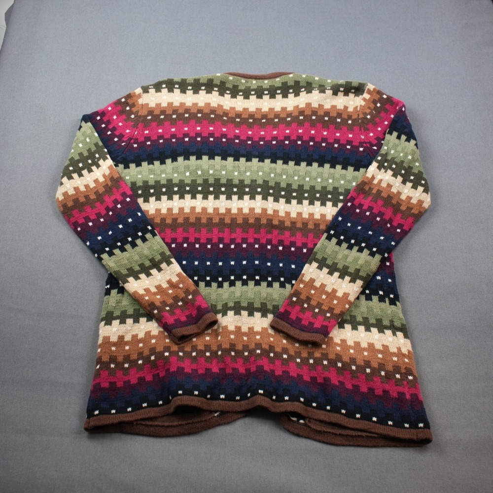 Vintage NorthStyle Geometric Knit Cardigan Sweater M Buttons Pockets Ramie Blend - Picture 3 of 10